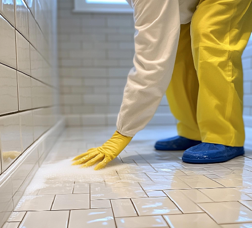 man polishing tiles