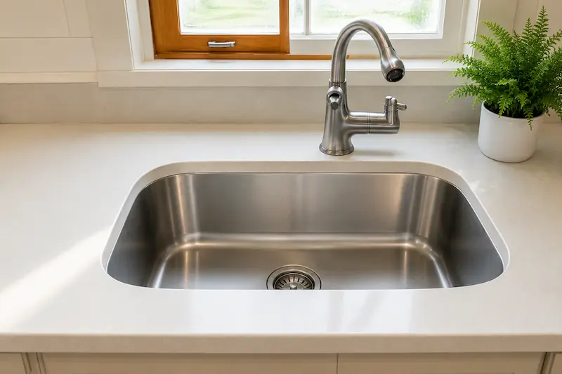 Clean kitchen sink after professional house cleaning in San Antonio